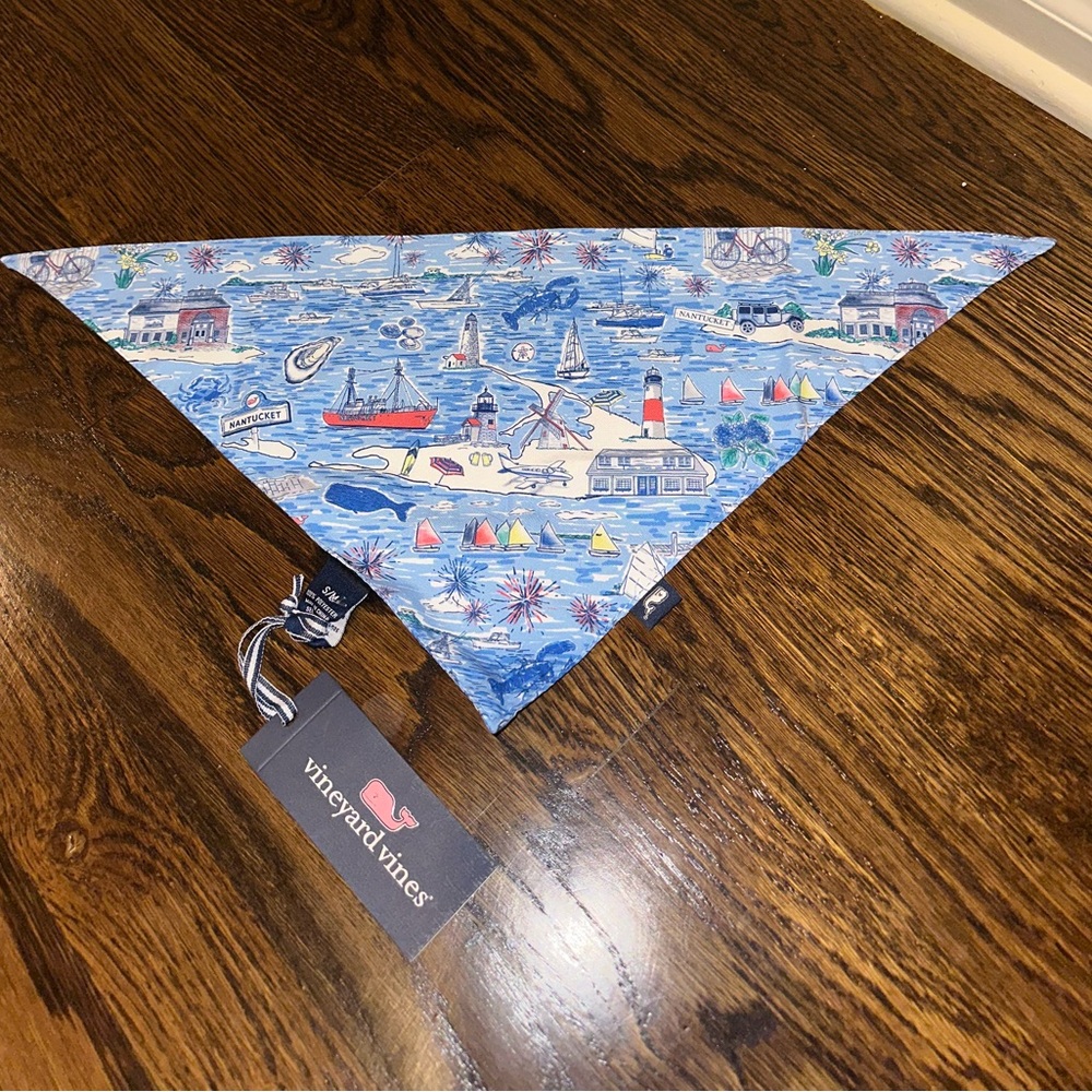 NWT Vineyard Vines Blue Nautical Print Dog Bandana Size S/M